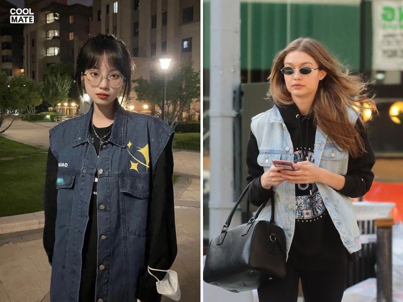 Phối áo khoác jean với áo ấm