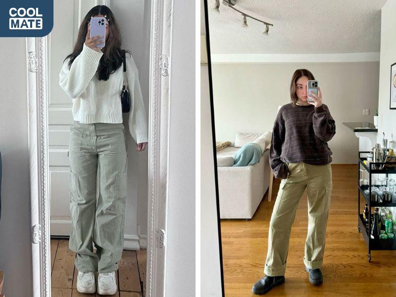 Outfit áo len mỏng cùng quần cargo sẽ phù hợp cho những ngày thu se lạnh