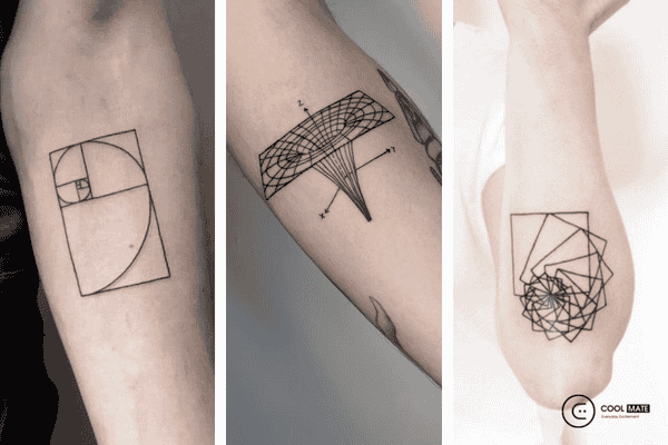 Hình xăm fine line tattoo chủ đề hình khối