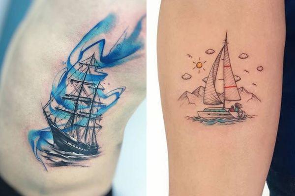 Hình xăm thuyền buồm cho nam mệnh Thủy