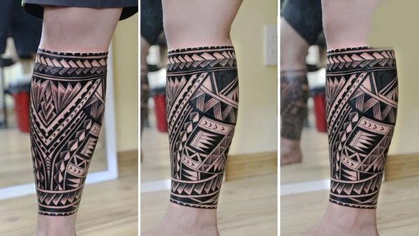 Hình xăm Maori bắp chân mạnh mẽ