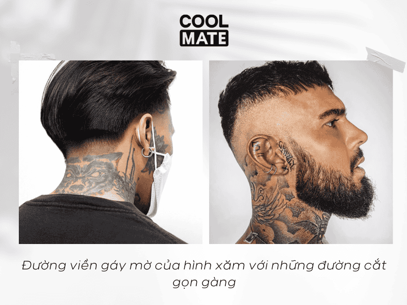 Đường viền gáy mờ của hình xăm, đường cắt gọn gàng