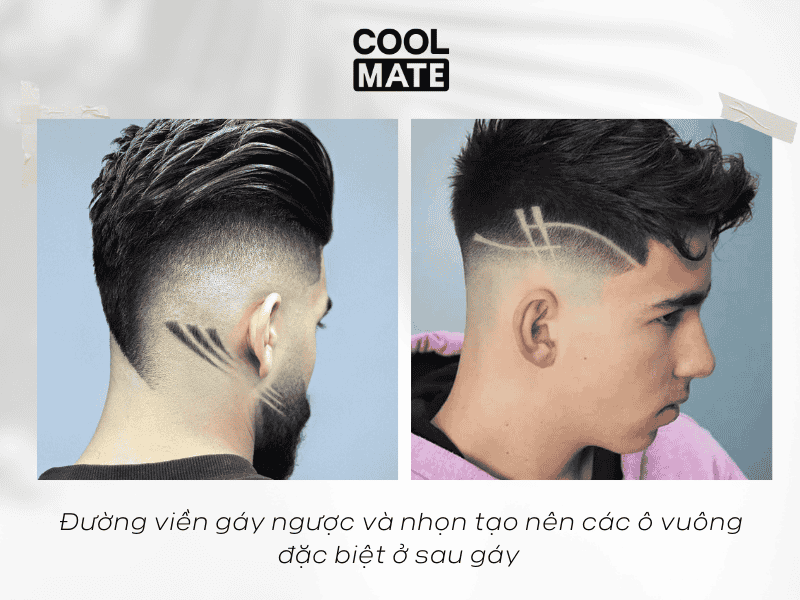 Đường viền gáy ngược và nhọn, tạo các ô vuông đặc biệt ở sau gáy