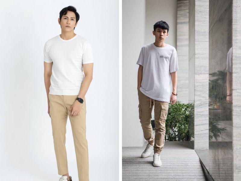 Áo thun + quần kaki - outfit basic
