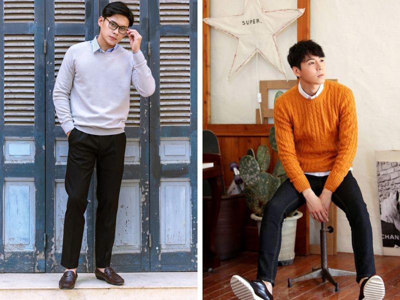 Áo len + sơ mi + quần dài