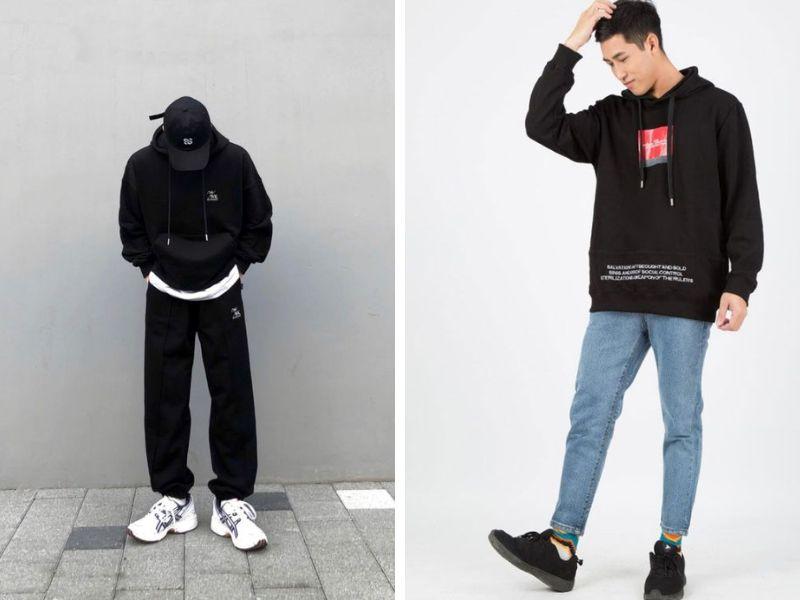 Áo hoodie + quần dài + sneaker