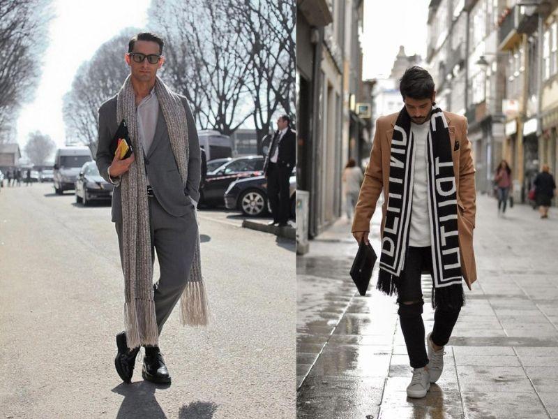 Cách đeo khăn quàng cổ cho nam theo kiểu classic (drape)