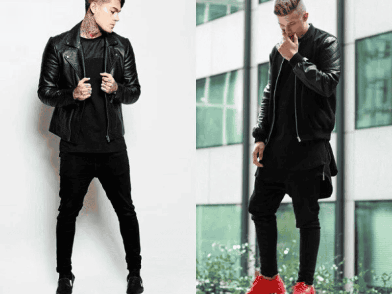 Set đồ phối giữa quần jogger túi hộp và áo khoác da được xem là một gợi ý thông minh