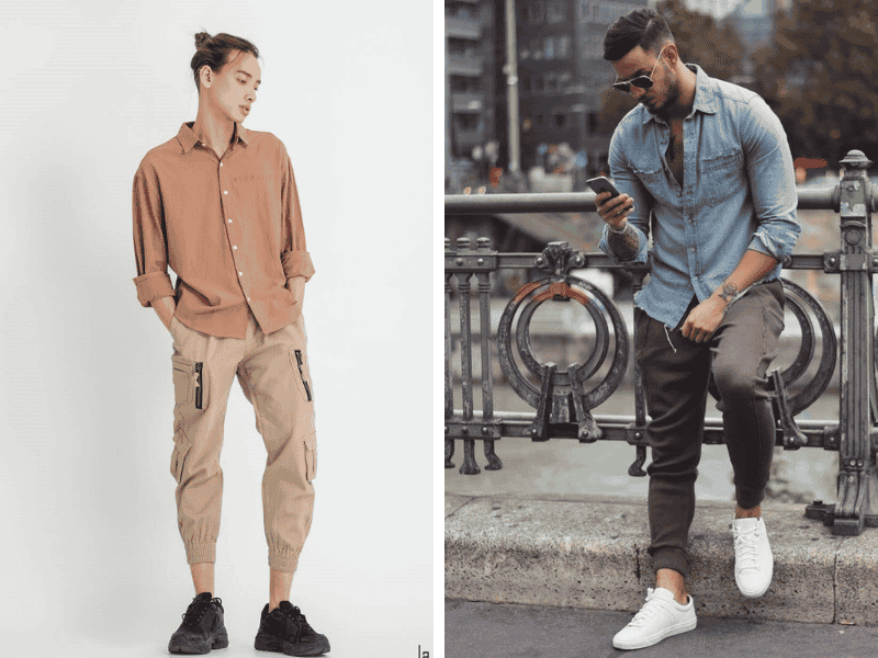 Phối đồ với quần jogger túi hộp nam với áo sơ mi chắc chắn sẽ giúp bạn hóa chàng trai thanh lịch và không kém phần sang trọng
