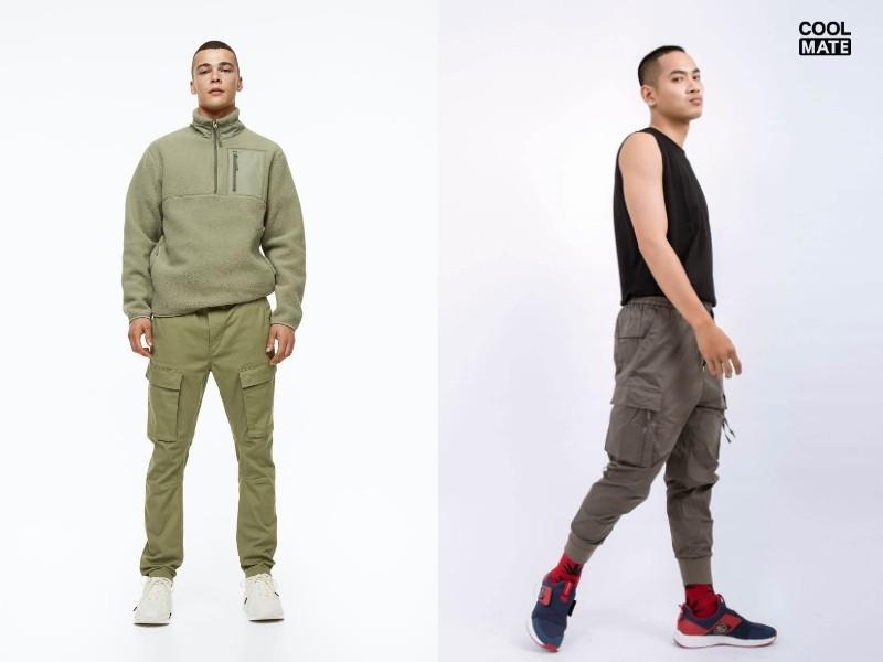 Quần jogger nam túi hộp và giày thể thao