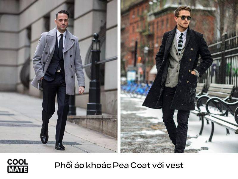 Phối áo khoác Pea Coat với vest