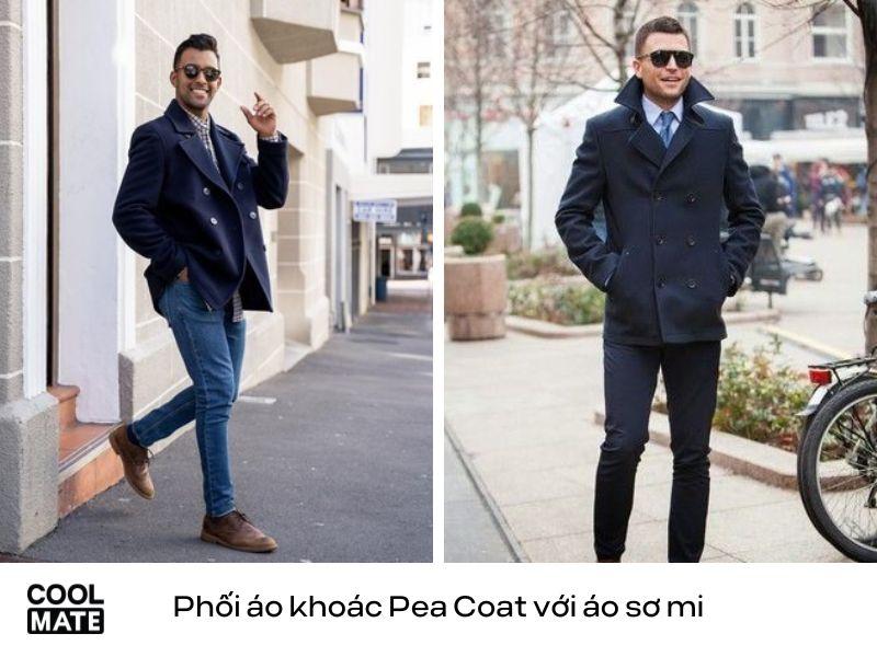 Phối áo khoác Pea Coat với áo sơ mi