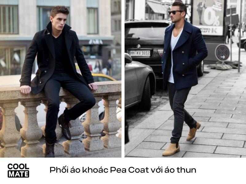 Phối áo khoác Pea Coat với áo thun
