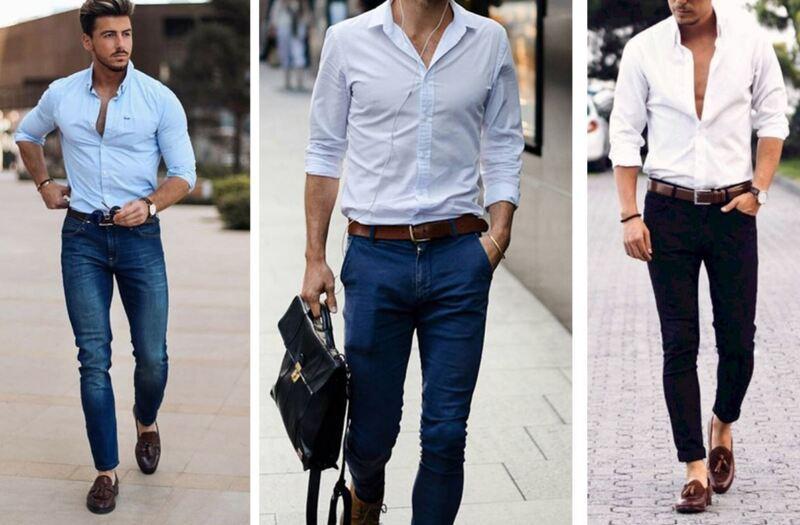 Nam giới có cơ thể hình chữ nhật nên mặc áo sơ mi và quần Jean bó sát