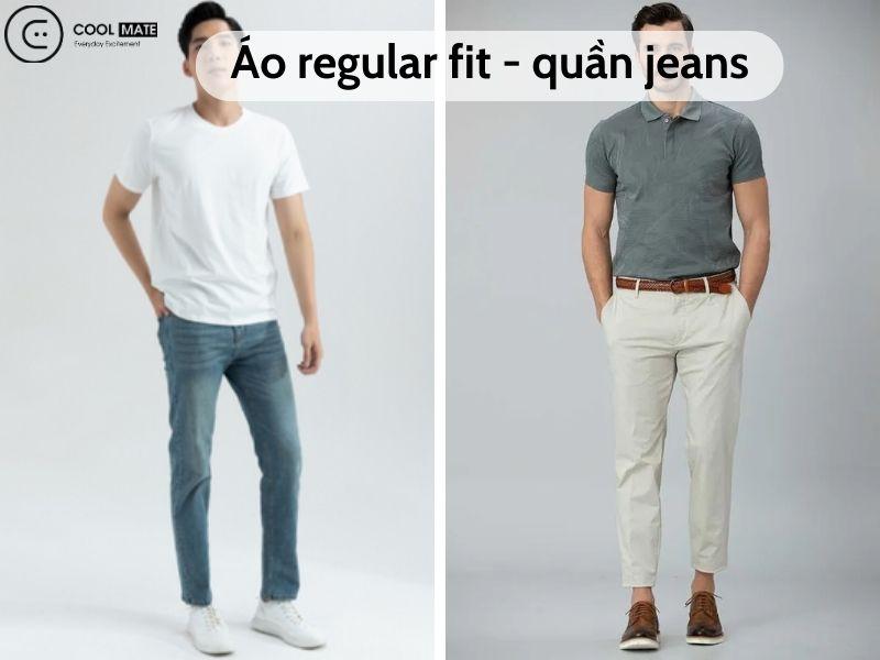Phối áo regular fit với quần jeans