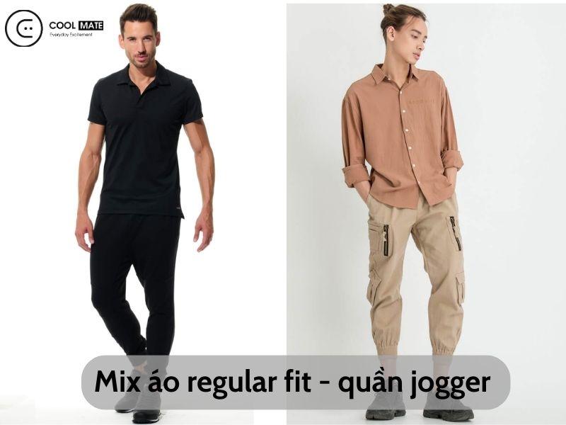 Phối áo regular fit với quần jogger nam