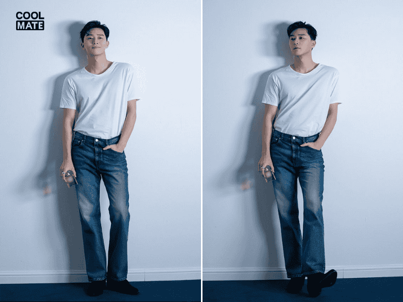 Phối đồ cho nam cao 1m7: Áo thun phối cùng quần jean.