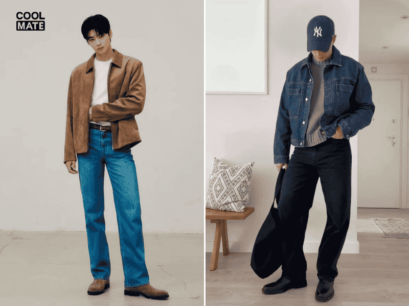 Dáng quần khi phối đồ cho nam cao 1m7: Chọn những thiết kế quần lưng cao, ống rộng và dài đến mắt cá chân để giúp chàng hack dáng.