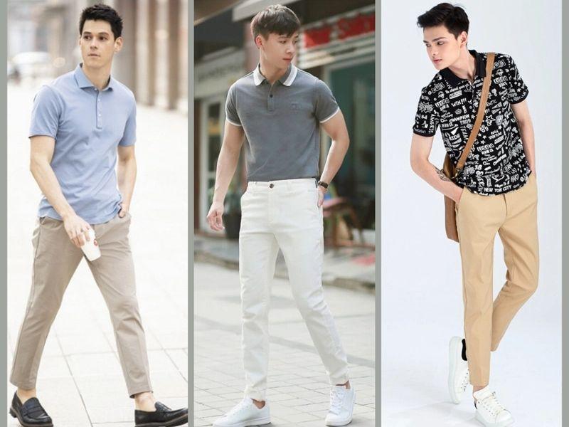 Outfit đi cafe nam: áo polo, quần kaki