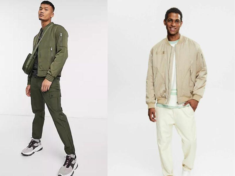 Outfit đi cafe nam: bomber jacket, quần nỉ suông