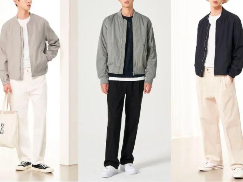 Outfit đi cafe nam: kaki jacket, áo thun, quần jogger