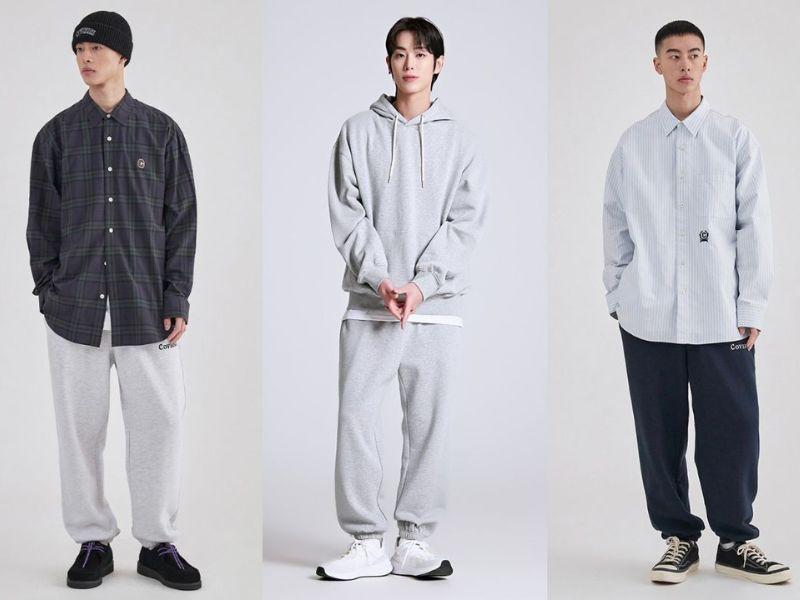 Outfit đi cafe nam: quần jogger, áo thun dài tay