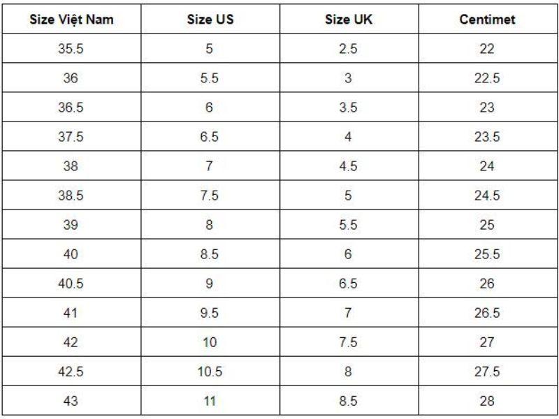  Bảng size giày nam Adidas