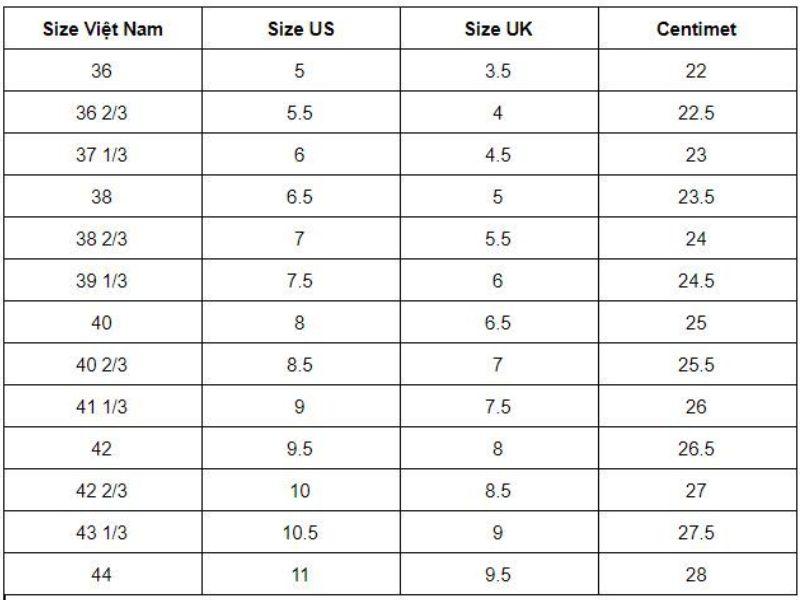  Bảng size giày nam Adidas