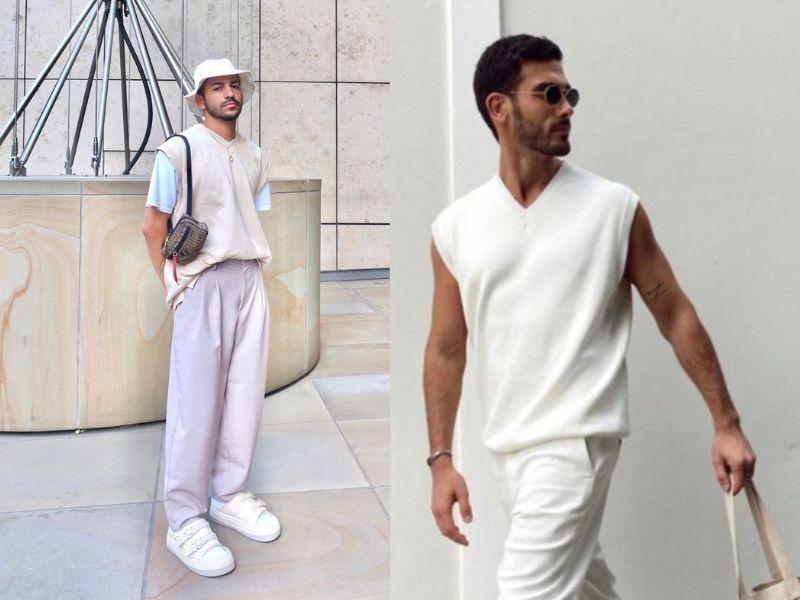 Outfit đi cafe nam: all white