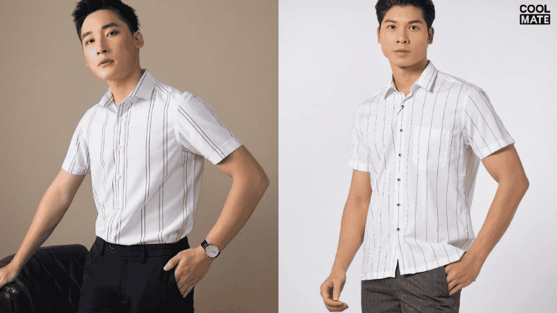 Áo sơ mi trắng họa tiết sọc kẻ dọc