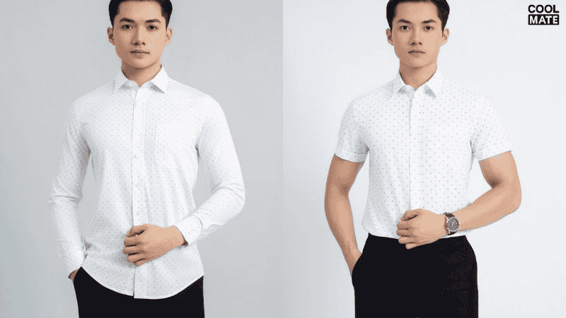 Áo sơ mi trắng họa tiết chấm bi