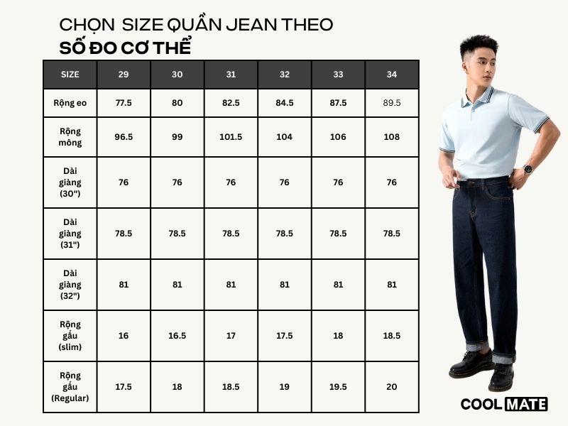 Bảng size cho nam dựa theo số đo cơ thể