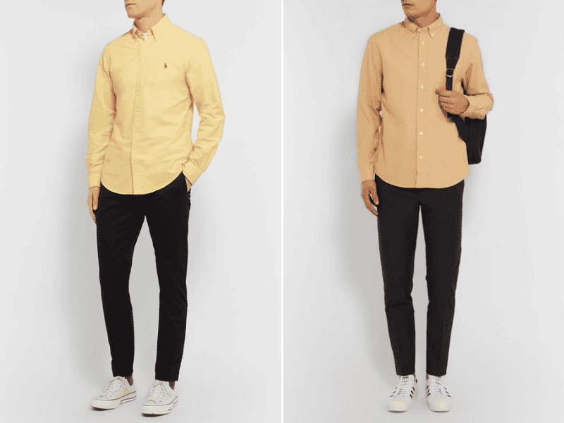 Áo sơ mi vàng + quần jogger đen