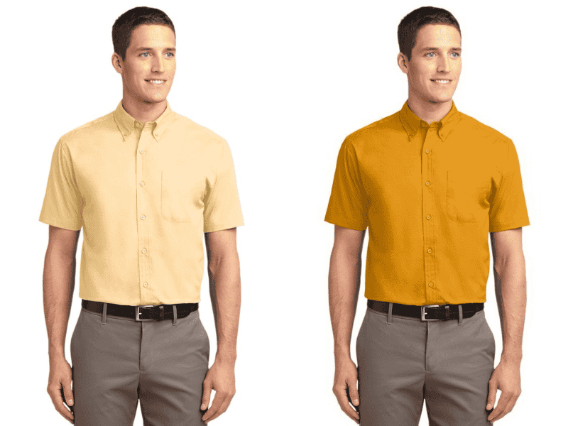 Phối áo sơ mi vàng + quần âu xám 