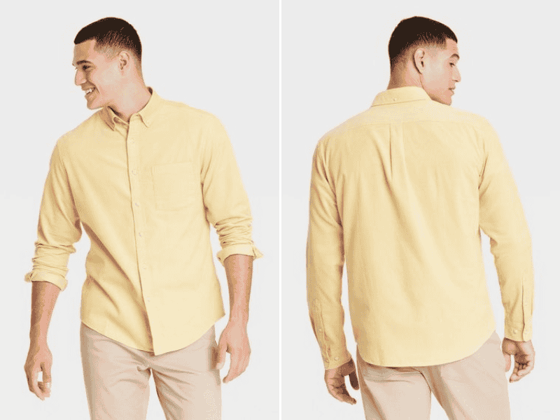 Mix&match áo sơ mi vàng cùng quần màu be