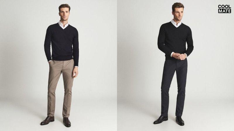 Cách phối đồ với giày Oxford cùng Áo sơ mi và Áo len