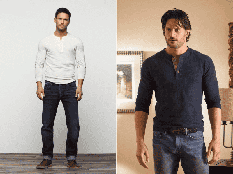 Áo V-neck và quần jeans
