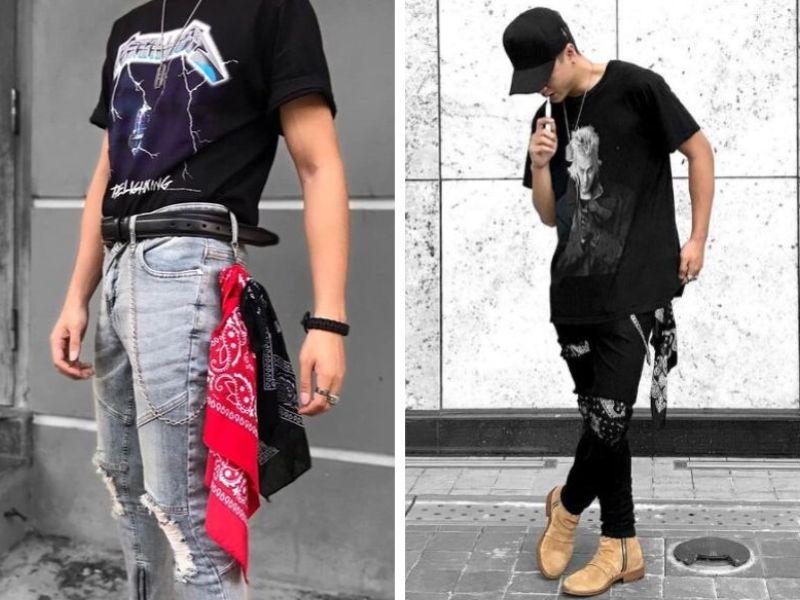 Mix đồ với khăn bandana nam từ hông quần