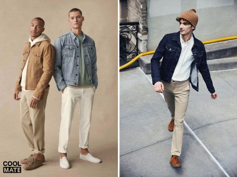 quần chinos phối denim jacket