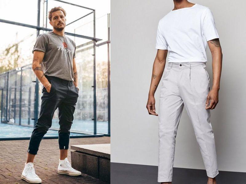 Quần cropped pants nam phối cùng áo phông