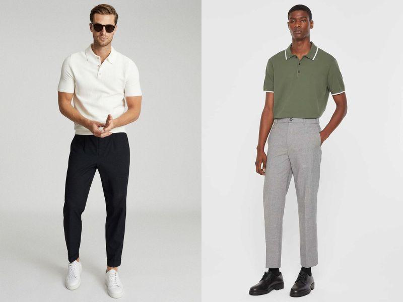 Quần cropped pants nam phối cùng áo thun polo