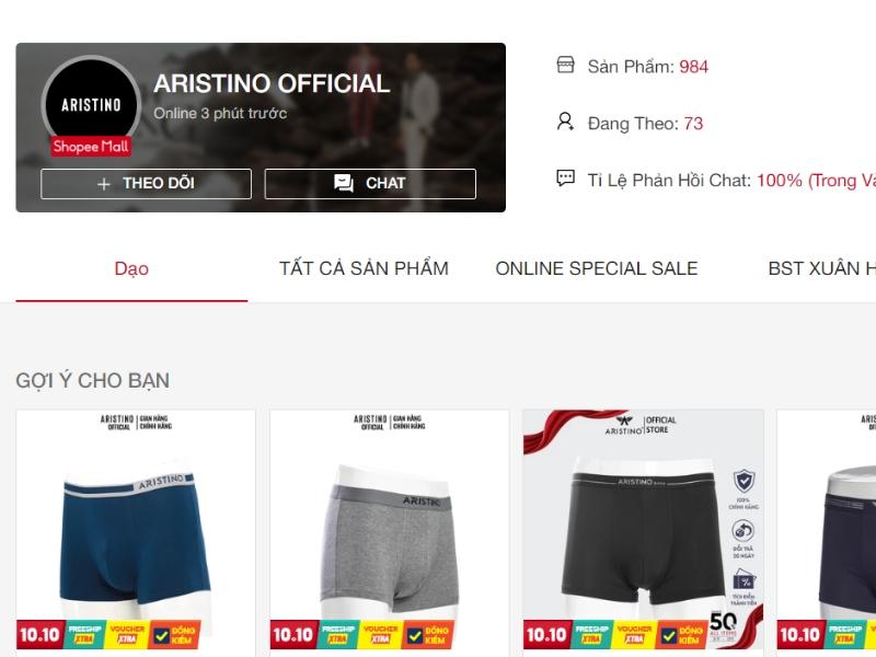 shop bán đồ lót nam Shopee Aristino
