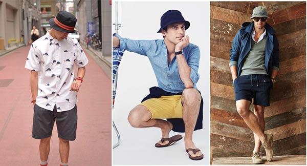 Phối mũ bucket với áo sơ mi và quần short