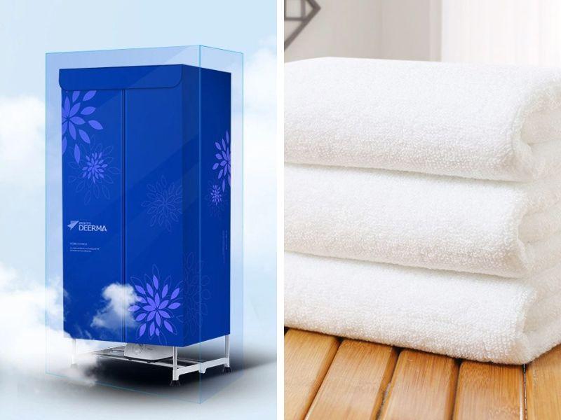 Sử dụng máy sấy và khăn ẩm để làm phẳng áo khoác dù