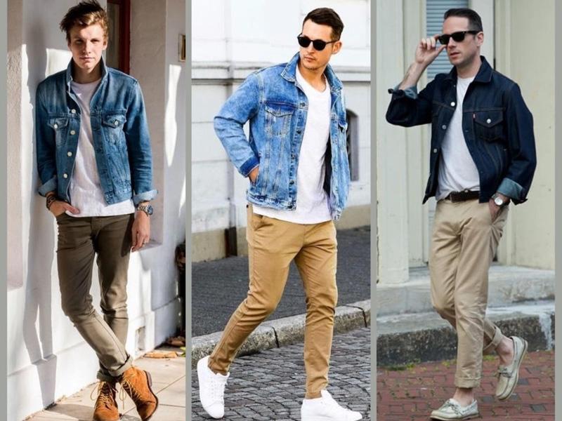 Phối đồ kết hợp áo khoác, áo thun và quần dài