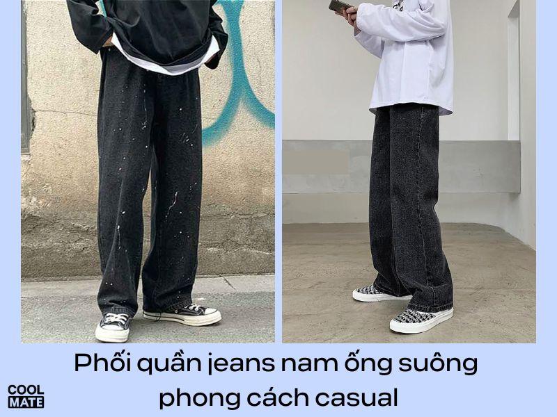 Phối đồ với phong cách casual cùng quần jeans nam ống rộng 