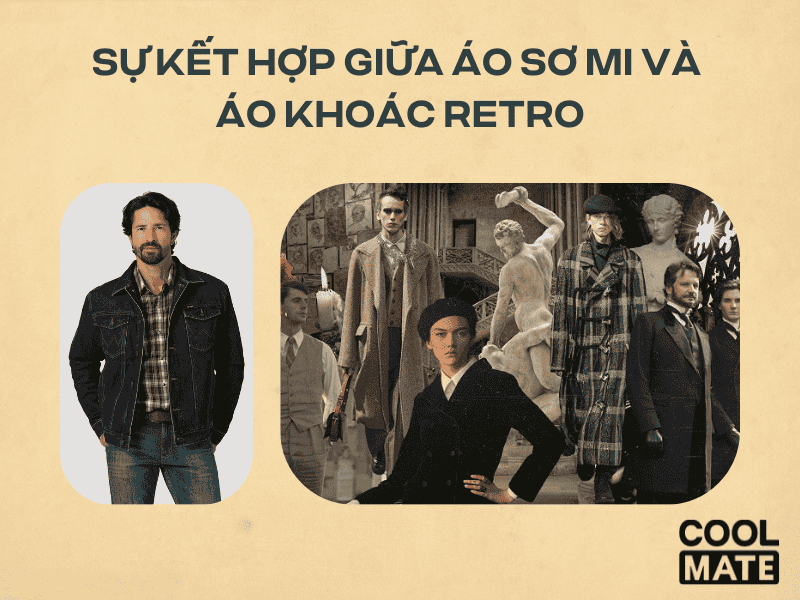 Áo sơ mi kết hợp áo khoác retro