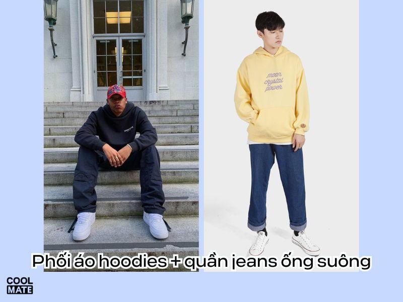 Kết hợp quần jeans ống suông nam và áo hoodies thật cool