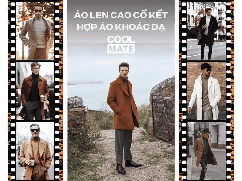 Áo len cao cổ kết hợp áo khoác dạ