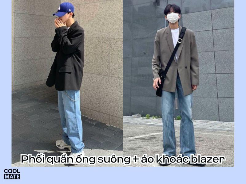 Phối đồ thật phong cách với áo khoác blazer và quần jean ống suông nam
